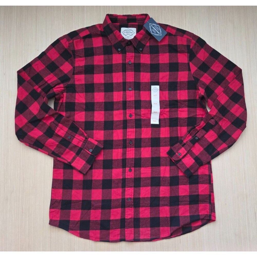 St Johns Bay Shirt Mens XLT Flannel Long Sleeve Button Up Buffalo Plaid New
